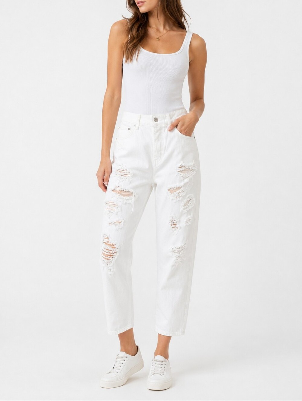 MOTHER The Loosey Party Crashers White Distressed Cropped Jeans Size 29